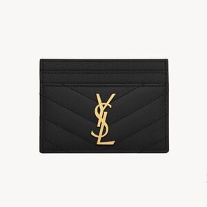 YSL Cassandre Matelassé Card Case In Grain De Poudre Leather Black